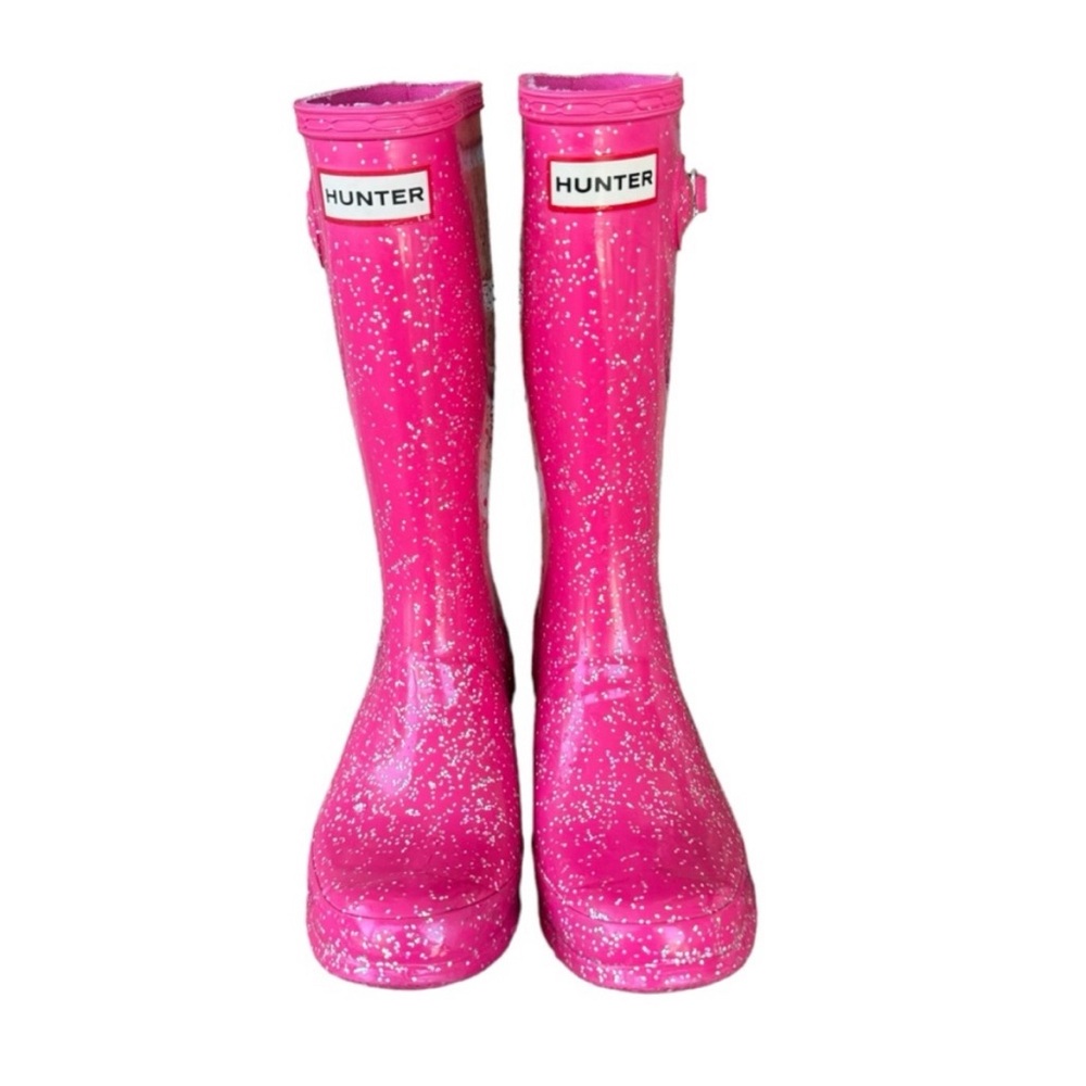 Hunter PINK 'Original Giant Glitter' Kids Rubber Rain Boots Size big girl size 6